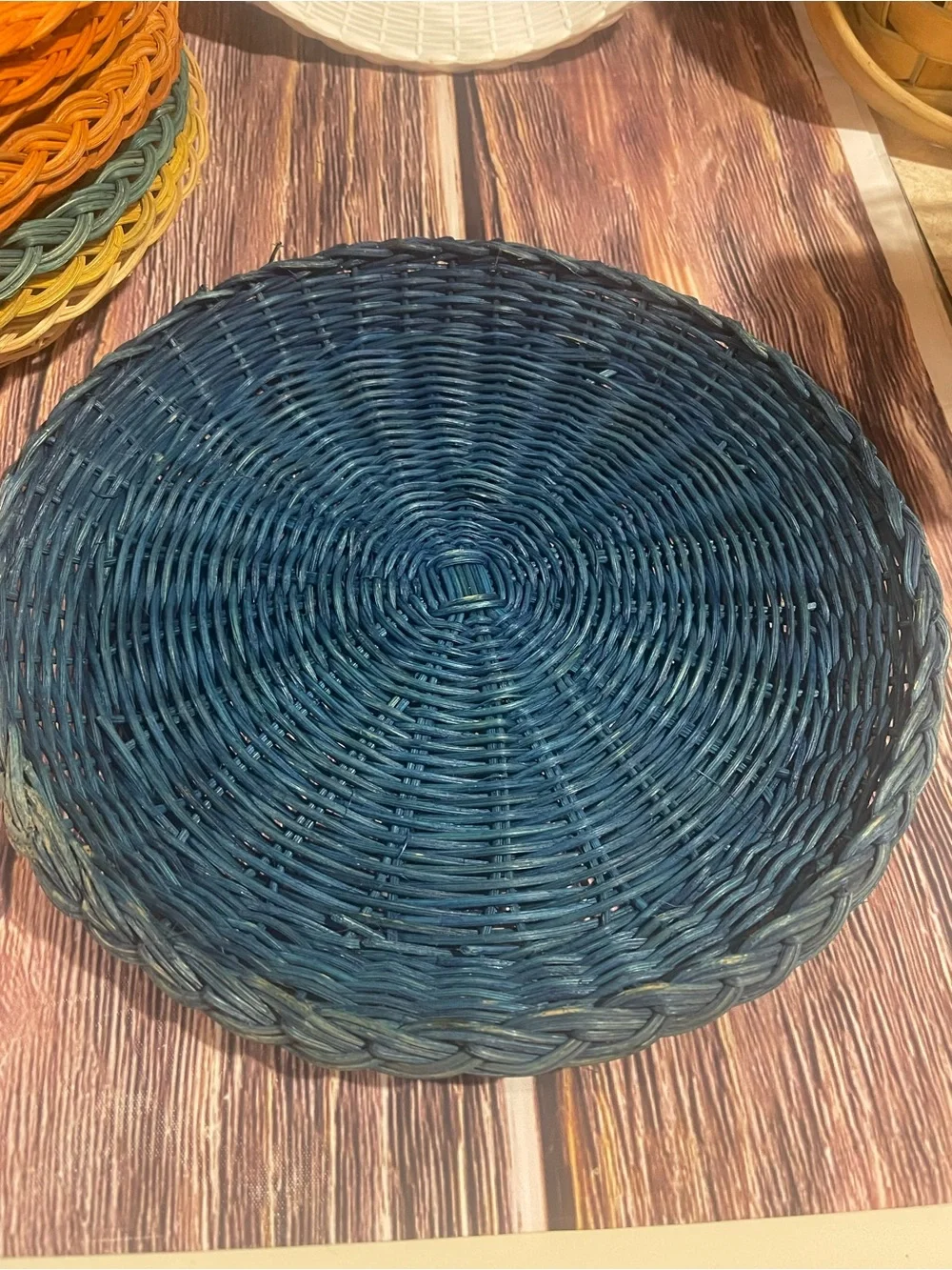 Wicker Plate Holder Woven Multi Color Set Of 10 Orange green tan Brown 9” & 8”